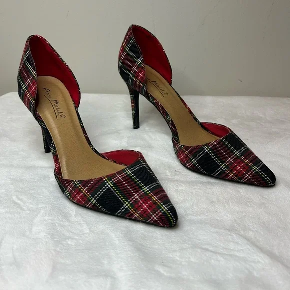Anne Michelle Red Tartan Plaid Heels with Pointed Toe Size 7 - Picture 8 of 10